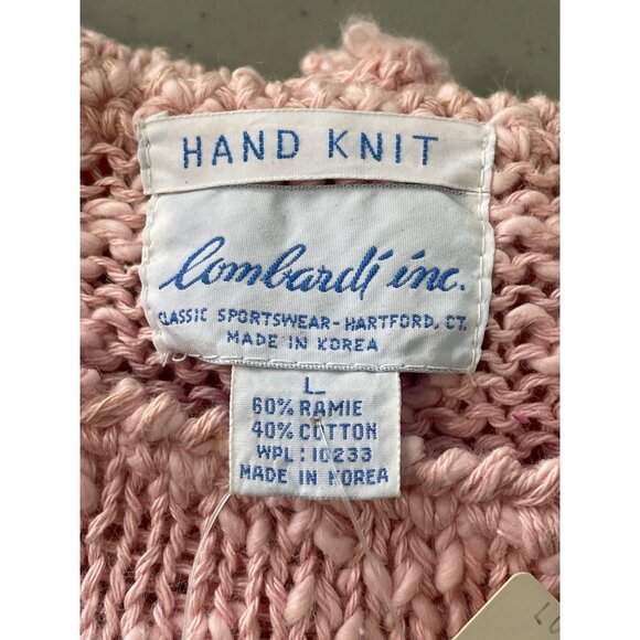 Vintage 80s Lombardi Inc Hand Knit Sweater Sz Large Pink Blue Cozy Deadstock NEW - Picture 6 of 7